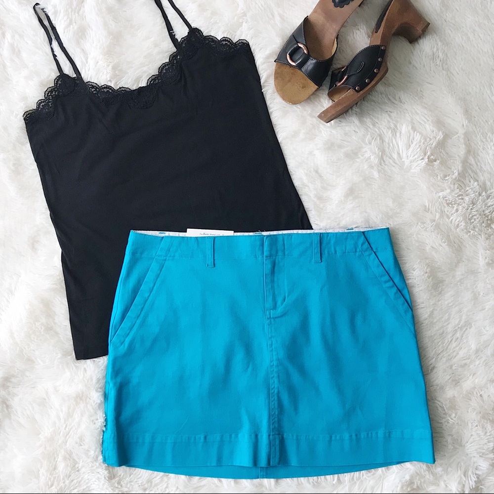 Nantucket Brand preppy teal bright blue chino mini skirt belt loops pocket…